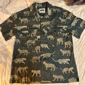 American Eagle navy cheetah pattern button up.